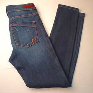 Express Denim Jeans Size 2 Mid Rise Skinny Leg Dark Wash Distressed